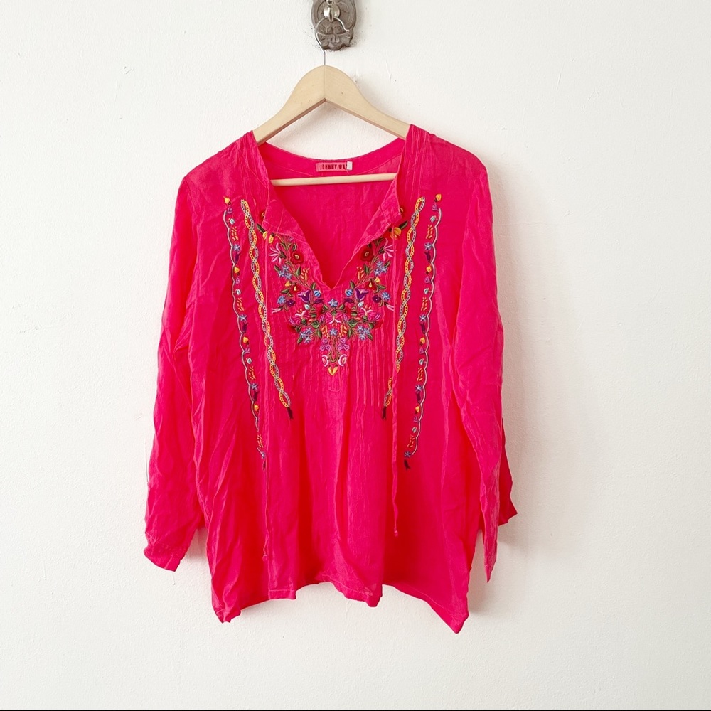 Johnny Was Pink Embroidered Blouse